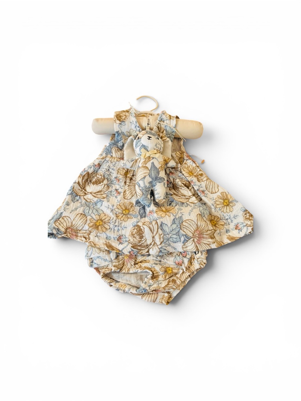 NWT Organic Floral Baby Dress & Bloomer Set with Plush Bunny by Rabbit & Bear